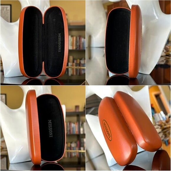 Vtg MISSONI Burnt Orange Leather & Gold Domed Hardshell Sunglasses Glasses Case - Picture 12 of 12